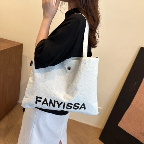 Borsa Tote da Donna in Tela di Nylon Grande Capacità Con Stampa Alfabeto Borsa a Tracolla Casual per Pendolarismo Scuola