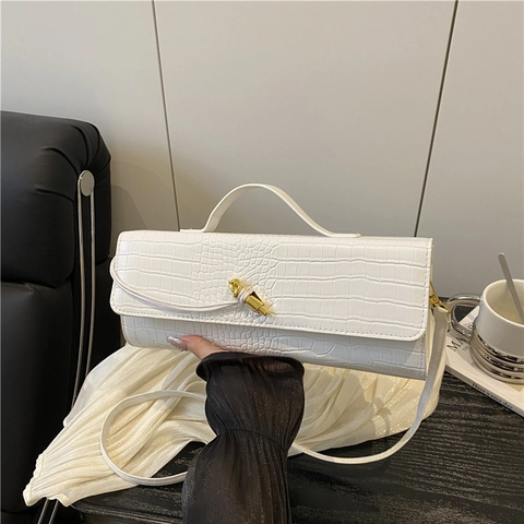 Borsa A Tracolla Da Donna In Pelle PU Coccodrillo Elegante Borsa A Mano Rettangolare Con Fibbia A Nodo Dorato