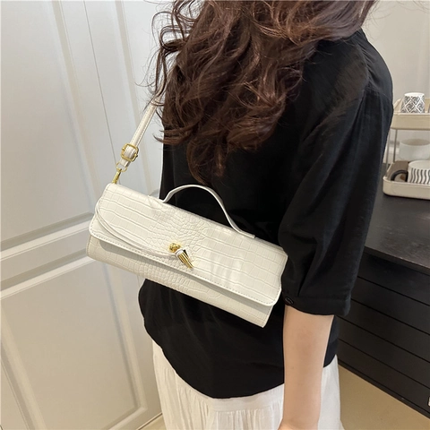 Borsa A Tracolla Da Donna In Pelle PU Coccodrillo Elegante Borsa A Mano Rettangolare Con Fibbia A Nodo Dorato