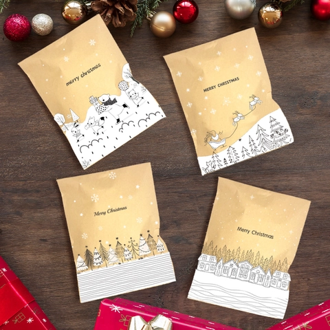 Sacs Cadeaux en Papier Kraft de Noël Avec Autocollants Merry Christmas Sacs Enveloppes pour Fête Bonbons Biscuits Emballage Cadeau