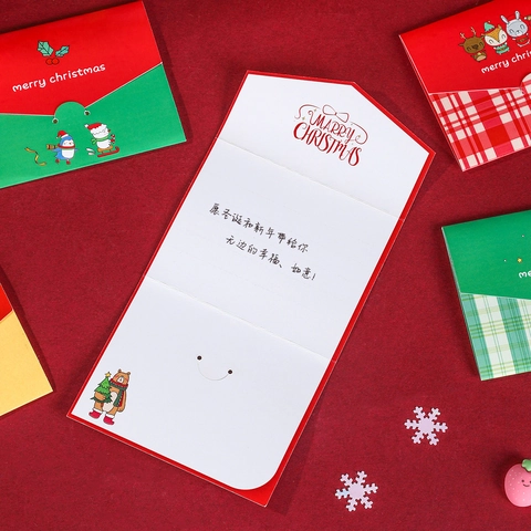 Creative Christmas Holiday Greeting Cards With Envelopes DIY Folding Small Cards Cartoon Reindeer Santa For Party Message
