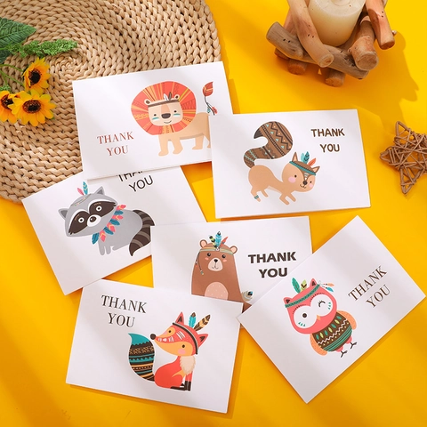 Böhmische Tier Dankeskarten Und Umschläge Cartoon Löwe Bär Fuchs Eule Muster Nachrichtenkarten Für Lehrer Geschenk Grußkarte