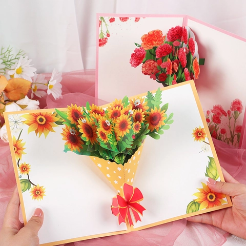 Handgemachte 3D Pop Up Blumenstrauß Grußkarte Mit Umschlag Romantische Papier Blumenkarte Für Lehrertag Geburtstag Muttertag