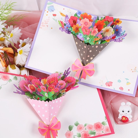 Handgemachte 3D Pop Up Blumenstrauß Grußkarte Mit Umschlag Romantische Papier Blumenkarte Für Lehrertag Geburtstag Muttertag