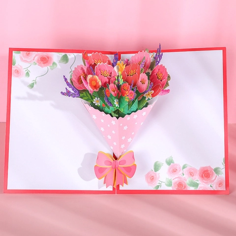 Biglietto di Auguri 3D Popup Bouquet di Fiori di Carta Fatto a Mano Tulipano Garofano Girasole Per Regalo Festa della Mamma Insegnanti Compleanno