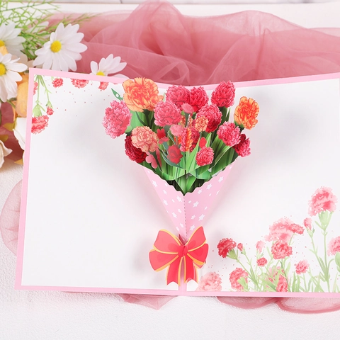 Biglietto di Auguri 3D Popup Bouquet di Fiori di Carta Fatto a Mano Tulipano Garofano Girasole Per Regalo Festa della Mamma Insegnanti Compleanno