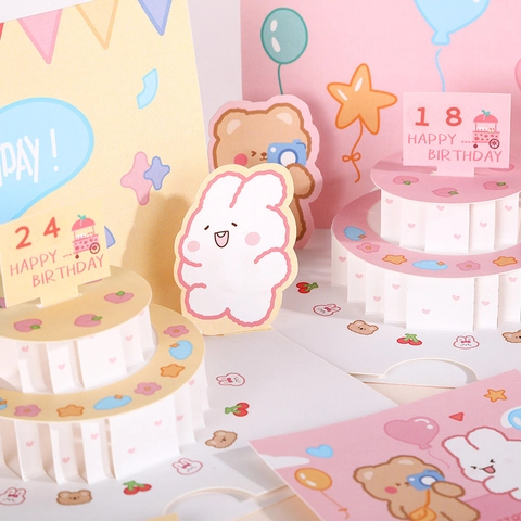 3D Pop Up Birthday Card Cute Cartoon Bear Rabbit Cake Design DIY Age Greeting Card With Envelope For Kids Women Gift