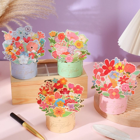 Biglietto Auguri Bouquet Fiori 3D Pop-up Per Festa Insegnanti Festa Della Mamma Cartoncino Fatto A Mano Best Wishes Con Busta