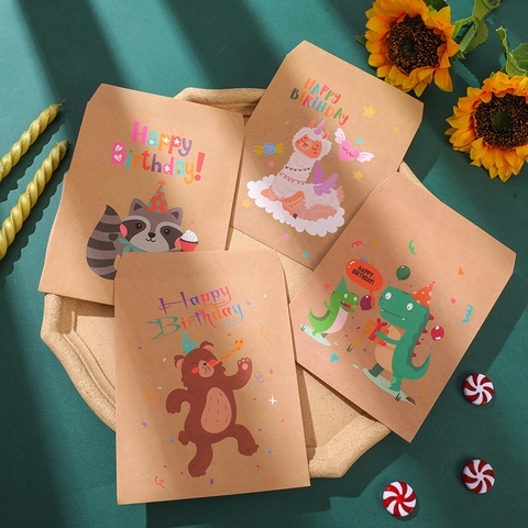 Cute Animal Birthday Thank You Gift Envelopes And Stickers Cartoon Kraft Paper Envelopes For Party Wedding Greeting Cards