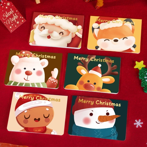 Christmas Greeting Cards With Envelopes Gold Stamping Cartoon Santa Reindeer Polar Bear Snowman Holiday Blessing Note Cards