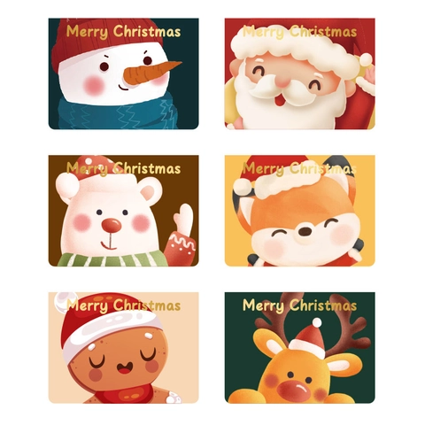 Christmas Greeting Cards With Envelopes Gold Stamping Cartoon Santa Reindeer Polar Bear Snowman Holiday Blessing Note Cards