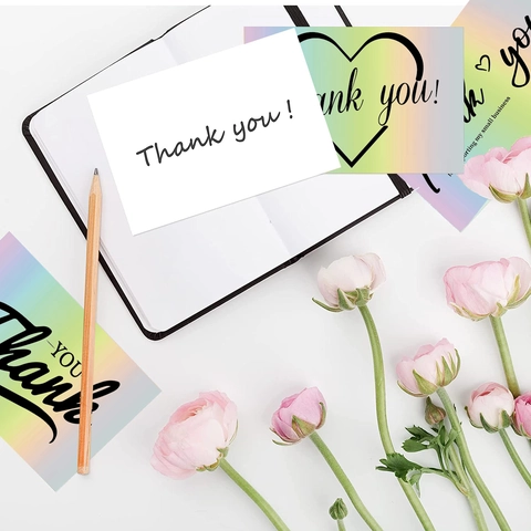 Rainbow Holographic Laser Thank You For Supporting My Small Business Note Cards Gradient Gift Packaging Insert Small Cards Stationery