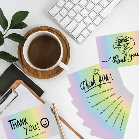 Holographic Thank You Cards For Small Business Rainbow Laser Paper Greeting Cards For Gift Packaging Wedding Party Stationery