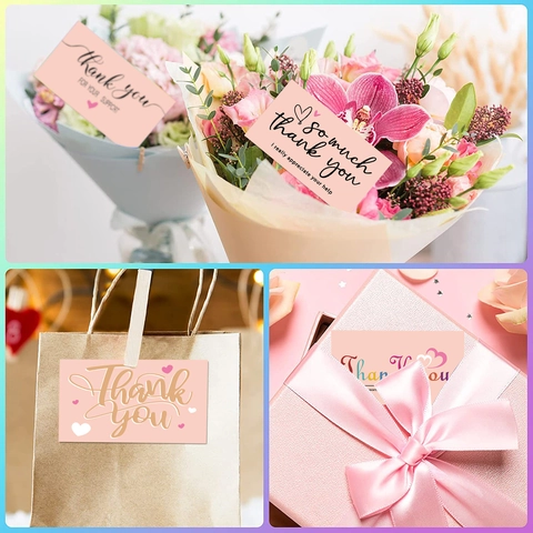 Pink Minimalist Paper Thank You Cards With Heart Pattern For Small Business Supporting Gift Message Greeting Cards For Shop