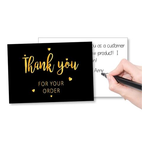 Business Thank You Cards Black Gold Minimalist Note For Small Business Order Packaging Paper Customer Appreciation Stationery