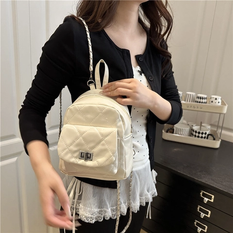 Mode Damen Gesteppter Mini-Rucksack PU-Leder Rautenmuster Kleine Kette Umhängetasche Lässiger Tagesrucksack Handtasche Für Mädchen