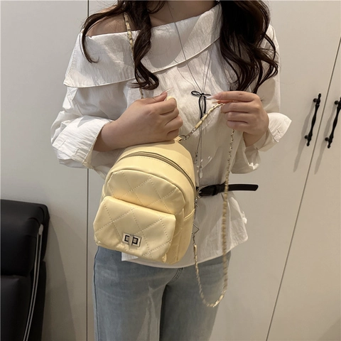 Mode Damen Gesteppter Mini-Rucksack PU-Leder Rautenmuster Kleine Kette Umhängetasche Lässiger Tagesrucksack Handtasche Für Mädchen
