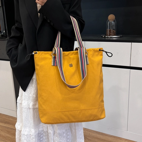 Bolso de Mano Grande de Lona Para Mujer Con Asas de Rayas Cordón Lateral Bolso de Hombro Casual Para Viaje Diario