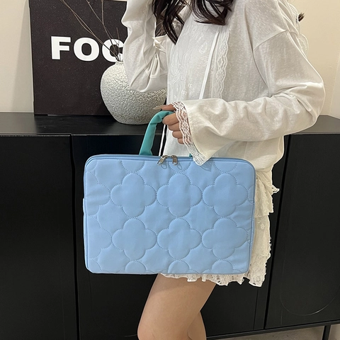 Maletín Para Portátil Acolchado Funda Tableta Nylon Impermeable Patrón Trébol Lindo Estuche Protección Ligero