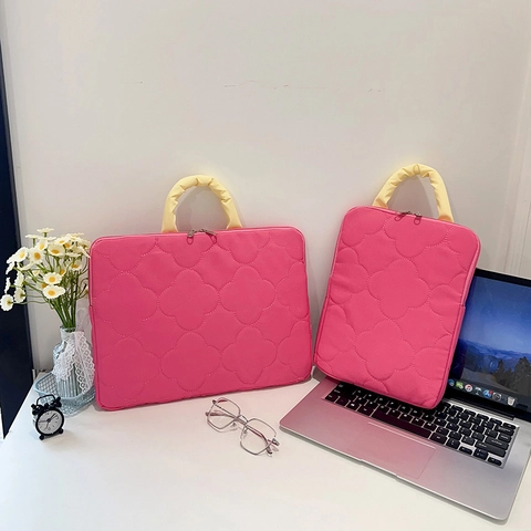 Damen Gesteppte Nylon Laptoptasche Gepolsterte Schutzhülle Handtasche Mit Kontrastfarbenem Griff Große Kapazität Tote Bag Für Den Alltag