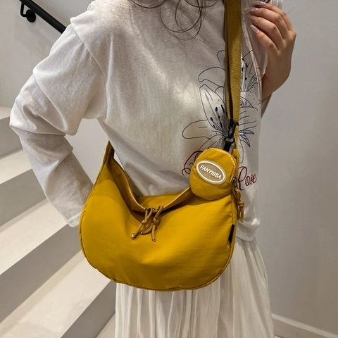 Fashion Nylon Half-Moon Crossbody Bag For Women With Detachable Coin Purse Casual Hobo Dumpling Bag Solid Color Commuter Top