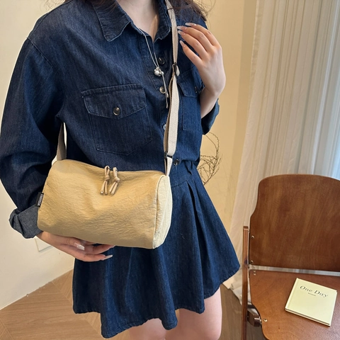 Borsa A Tracolla Da Donna In Nylon Grande Capacità Leggera Tinta Unita Stile Giapponese Casual Borsa A Spalla
