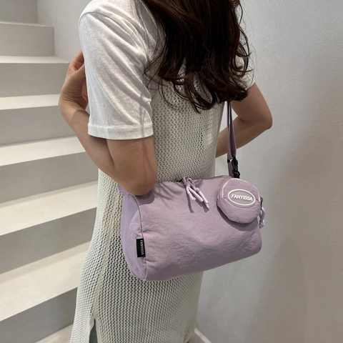 Bolso Bandolera de Nailon Ligero para Mujer Color Sólido Minimalista Bolso Cilíndrico Con Monedero Redondo Informal Diario