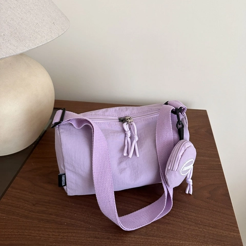 Bolso Bandolera de Nailon Ligero para Mujer Color Sólido Minimalista Bolso Cilíndrico Con Monedero Redondo Informal Diario
