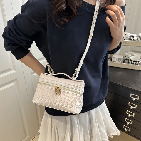 Borsa a Tracolla Quadrata in Pelle PU Vintage Intrecciata per Donna Elegante Borsa a Mano Crossbody Capiente Con Doppia Cerniera Dorata