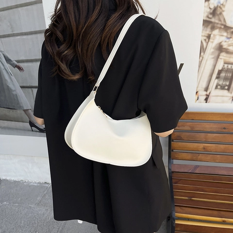 Französische Vintage PU Leder Satteltasche Schultertasche Für Damen Minimalistische Einfarbige Unterarmtasche Mit Reißverschluss Elegante Handtasche