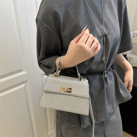 Bolso Cuadrado Pequeño de Lentejuelas con Brillo para Mujer Cierre Dorado de Bloqueo Bolso de Hombro Bandolera para Fiesta Moda