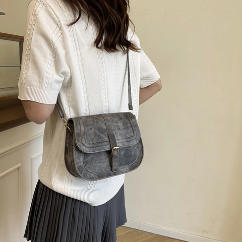 Borsa a Spalla a Sella Vintage da Donna in Pelle PU Invecchiata Grande Capacità Minimalista Retro Urban Borsa a Tracolla Quotidiana