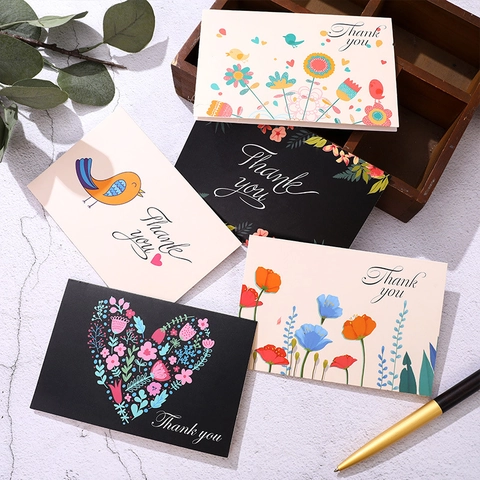 Künstlerische Dankeskarten Mit Umschlägen Verschiedene Blumen Vogel Muster Für Hochzeit Business Abschlussfeier Karton Dankeskarten