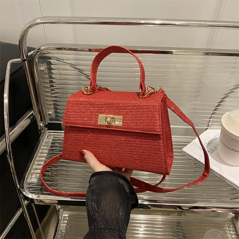 Women Glitter Sequin Top Handle Bag PU Leather Square Crossbody Shoulder Bag With Lock Closure For Party Banquet Fashion Daily