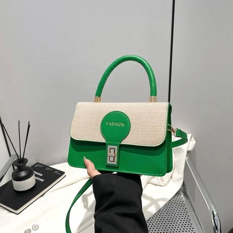 Damen Retro PU Leder Umhängetasche Farbblock Lässige Handtasche Gewebte Textur Henkeltasche Schultertasche