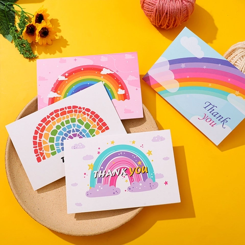 Rainbow Thank You Cards Set With Envelopes Colorful Folded Appreciation Greeting Cards For Wedding Birthday Party Gifts