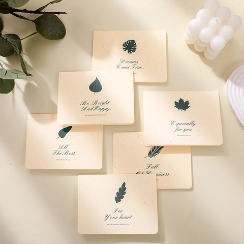 Juego de Tarjetas de Felicitación de Plantas Estilo Ins Minimalista Con Sobre de Kraft Hoja Pintada a Mano Retro Cartulina Papelería Para Niños Bendición DIY