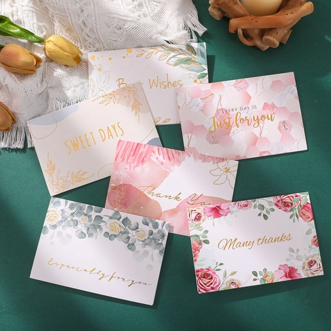 Floral Marble Hot Stamping Greeting Cards With Envelopes For Wedding Birthday Thanksgiving Party Gift Message Cards