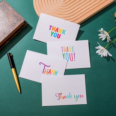 Thank You Cards With Envelopes For Wedding Business Rainbow Typography White Cardstock Folded Greeting Cards Gift Appreciation Notes