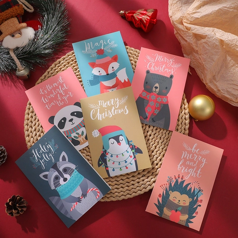 Weihnachts-Grußkarten Weißer Karton Cartoon Tier Illustration Mit Umschlägen Gefaltete Segen Karten Für Weihnachten Party