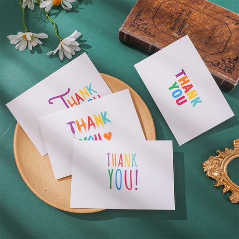 Thank You Cards With Envelopes For Wedding Business Rainbow Typography White Cardstock Folded Greeting Cards Gift Appreciation Notes