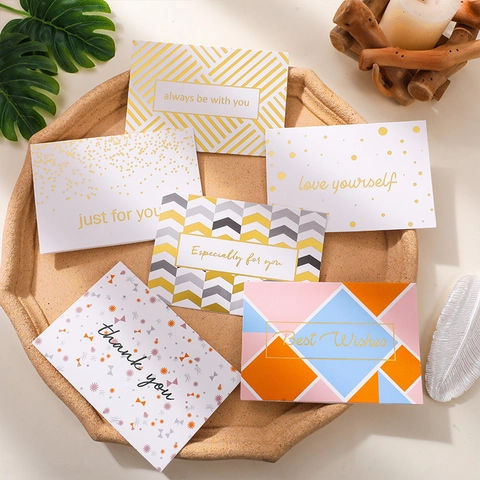 Minimalist Gold Foil Greeting Cards With Envelopes Geometric Floral Thank You Message Cards For Wedding Party Business Gifts