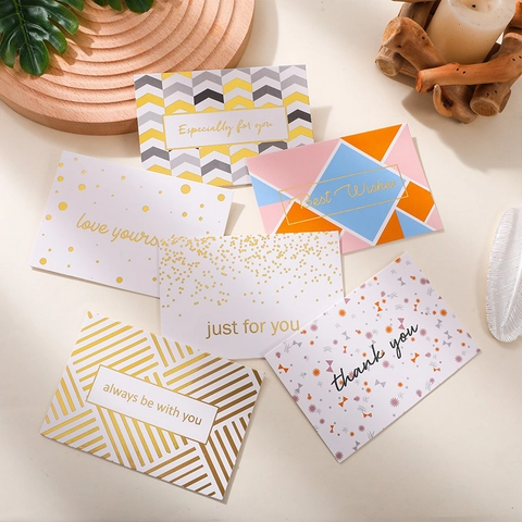Minimalist Gold Foil Greeting Cards With Envelopes Geometric Floral Thank You Message Cards For Wedding Party Business Gifts