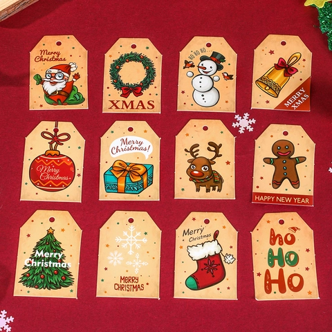 Etichette Regalo in Carta Kraft di Natale Retrò Set di Etichette con Motivi Natalizi per Decorazioni Fai da Te Festa