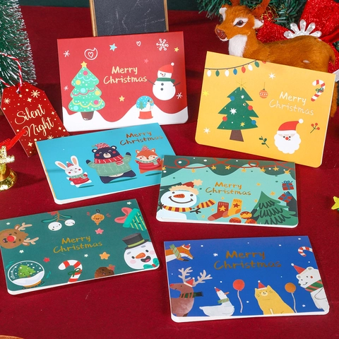 Biglietti d'Auguri Natalizi Cartoon Con Buste in Kraft Babbo Natale Pupazzo di Neve Renna Stampati Biglietti Pieghevoli per Feste di Natale Regalo