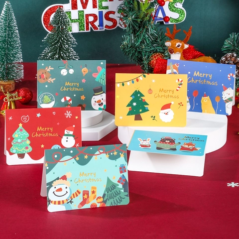 Biglietti d'Auguri Natalizi Cartoon Con Buste in Kraft Babbo Natale Pupazzo di Neve Renna Stampati Biglietti Pieghevoli per Feste di Natale Regalo