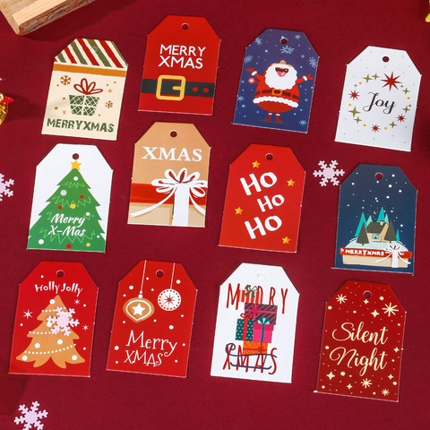 Christmas Gift Tags Cardboard Hanging Labels Santa Claus Tree Snowflake Pattern Printing DIY Baking Package Festival Decor