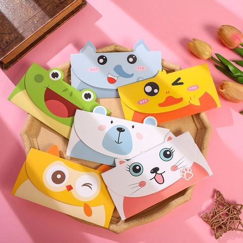 Cute Cartoon Animal Folding Greeting Card And Envelope Mixed Animal Message Card For Kids Birthday Graduation Party