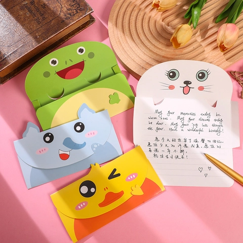 Cute Cartoon Animal Folding Greeting Card And Envelope Mixed Animal Message Card For Kids Birthday Graduation Party