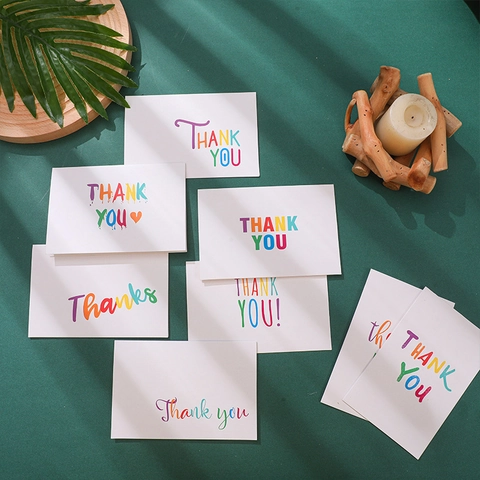 8 Pieces Set Colorful Artistic Font Thank You Greeting Cards With Envelopes Folded Paper Appreciation Note Cards Gift Cards